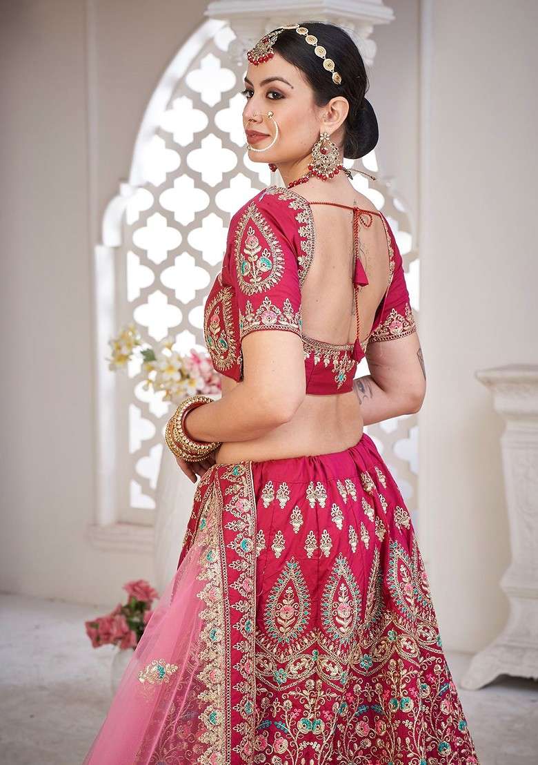 Maroon Emboridered Blended Lehenga Choli - Indya