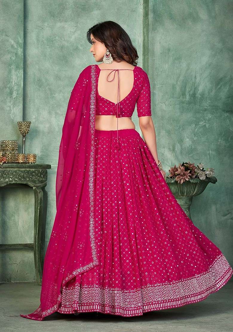Pink Emboridered Blended Lehenga Choli - Indya