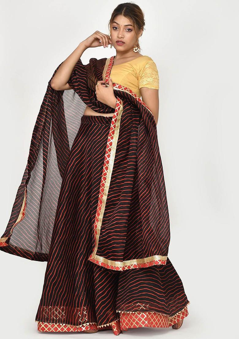 Black Printed Blended Lehenga Choli - Indya