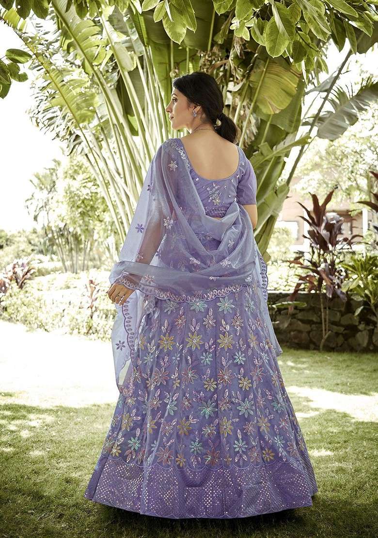Purple Emboridered Blended Lehenga Choli - Indya