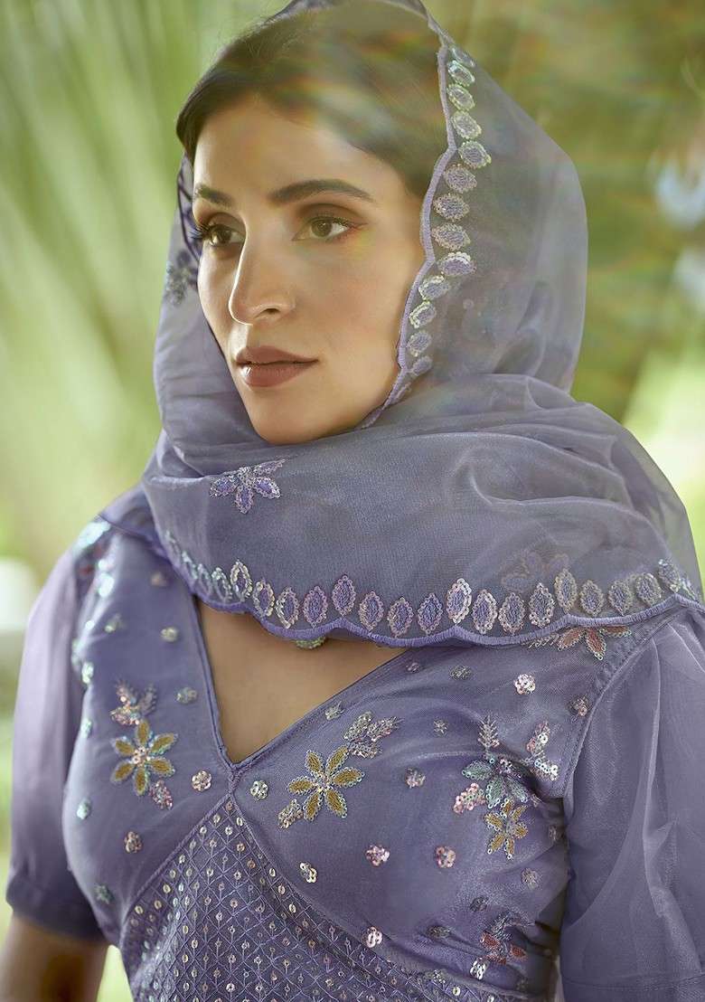 Purple Emboridered Blended Lehenga Choli - Indya