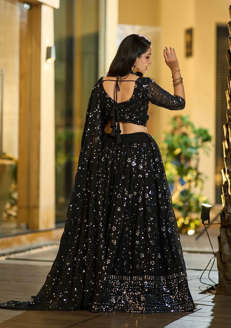 Black Emboridered Blended Lehenga Choli - Indya