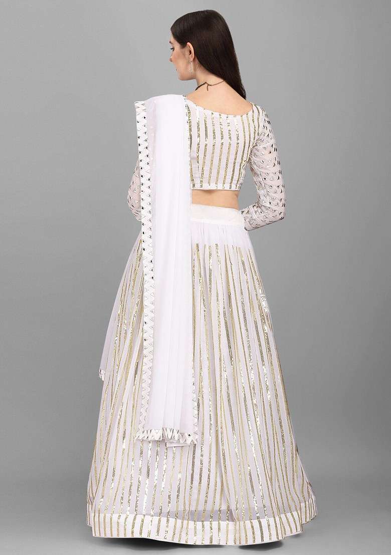 White Emboridered Blended Lehenga Choli - Indya