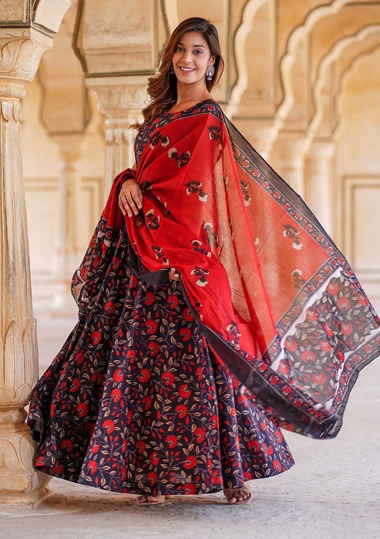 Black Printed Blended Lehenga Choli
