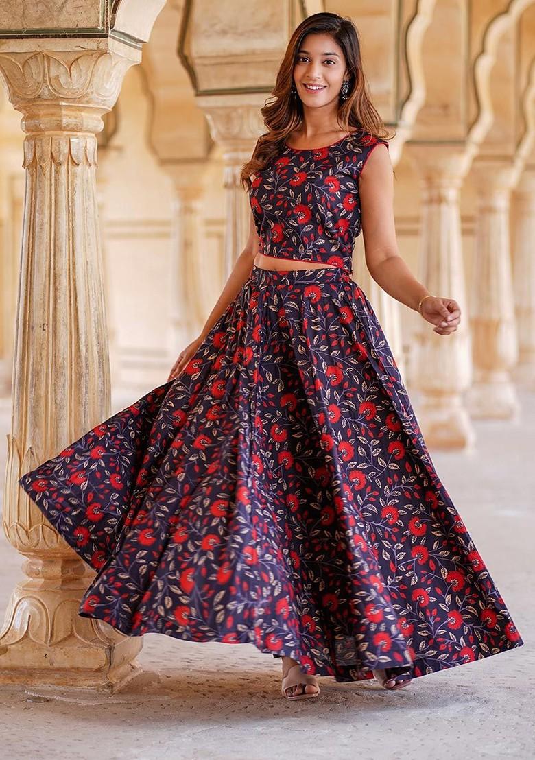 Black Printed Blended Lehenga Choli