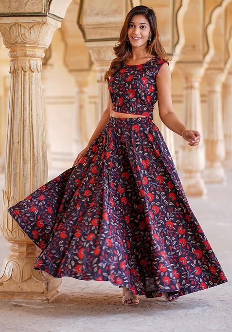 Black Printed Blended Lehenga Choli