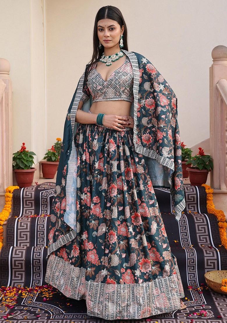 Grey Emboridered Blended Lehenga Choli - Indya