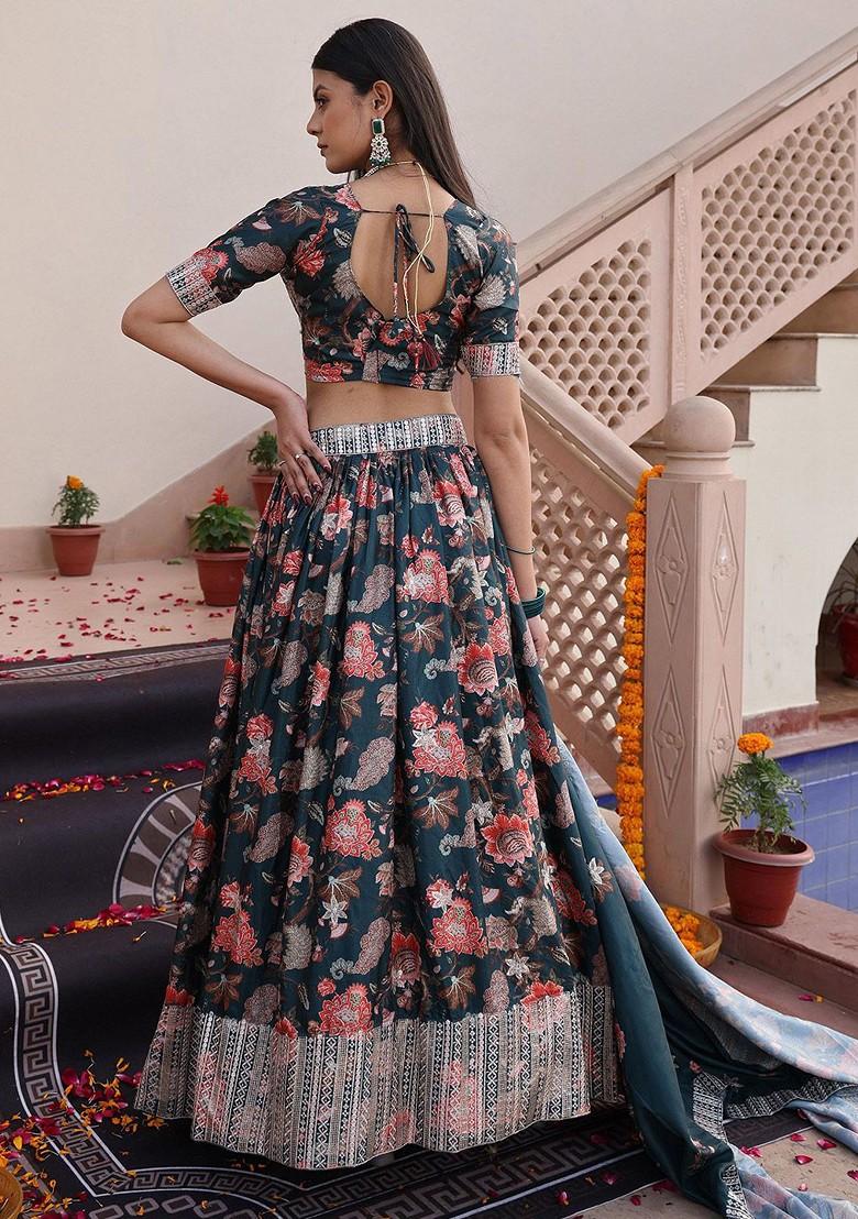 Grey Emboridered Blended Lehenga Choli - Indya