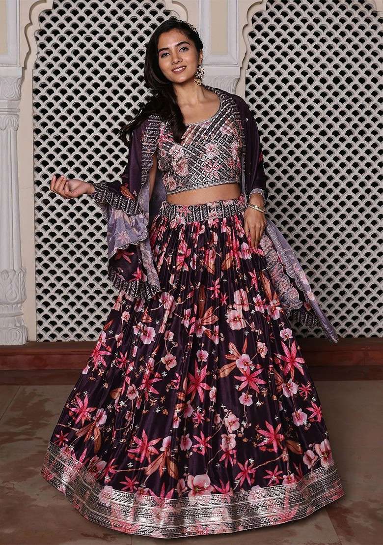Purple Emboridered Blended Lehenga Choli - Indya