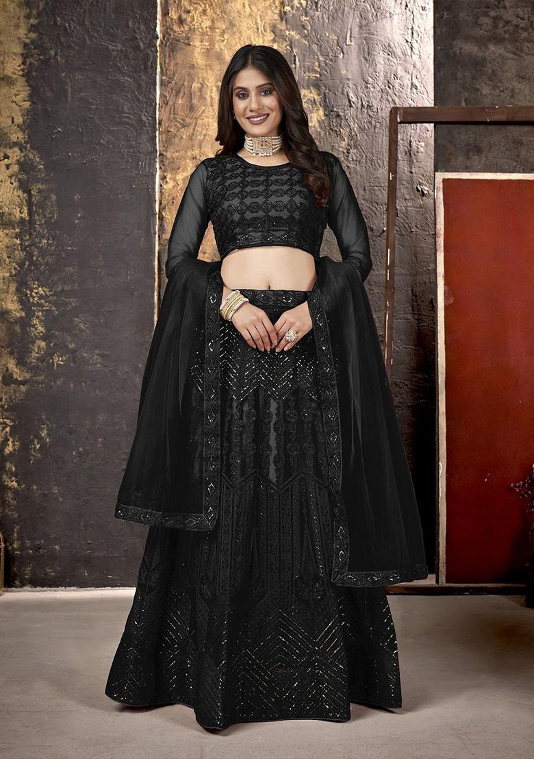 Black Emboridered Blended Lehenga Choli - Indya