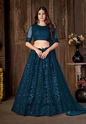 Teal Emboridered Blended Lehenga Choli