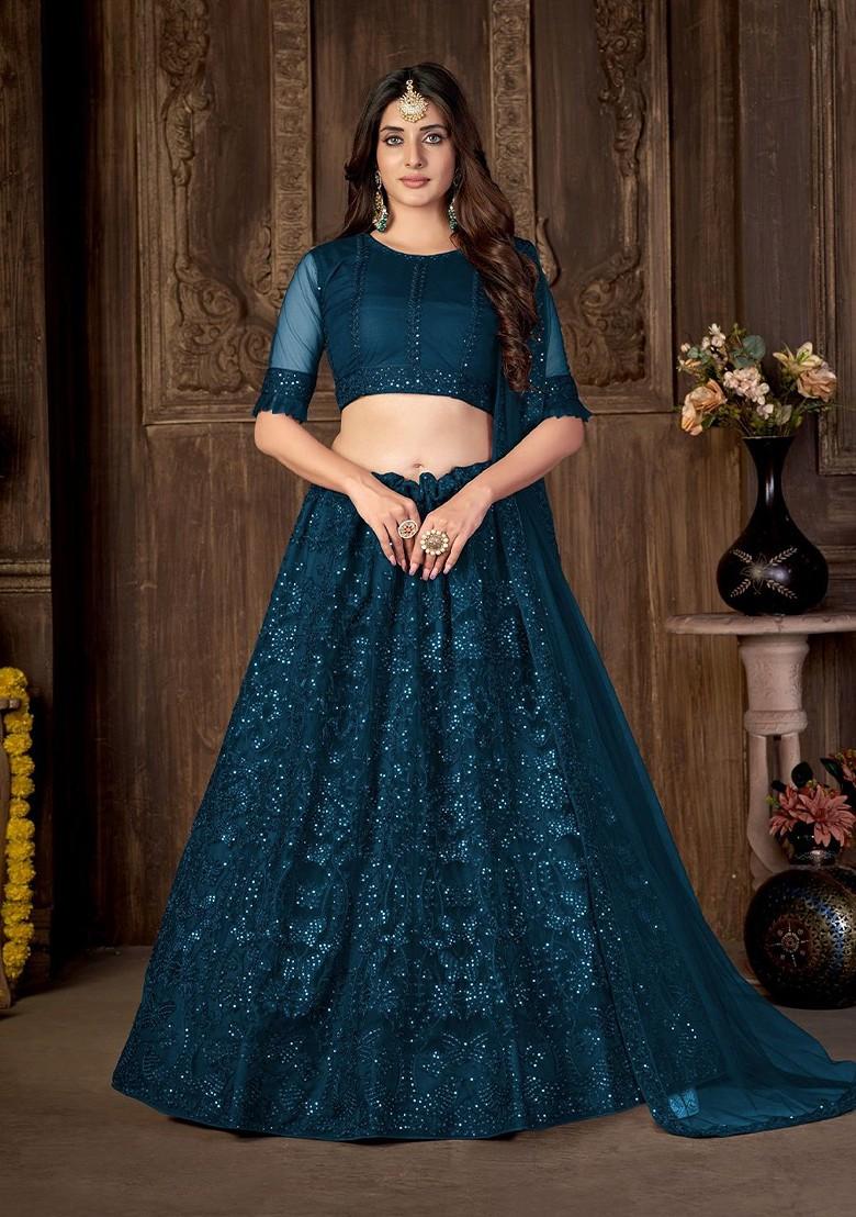 Teal Emboridered Blended Lehenga Choli - Indya