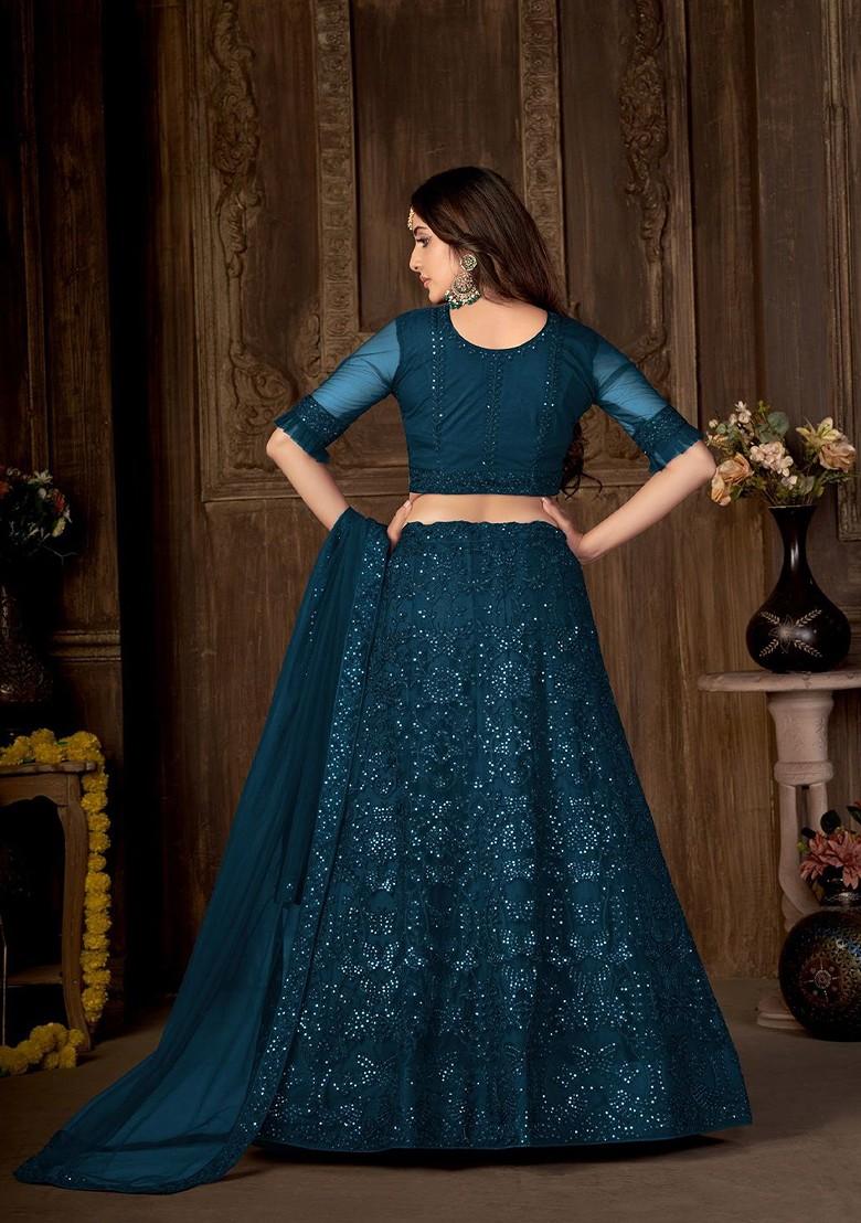 Teal Emboridered Blended Lehenga Choli - Indya