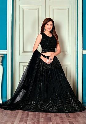 Green Embellished Blended Lehenga Choli