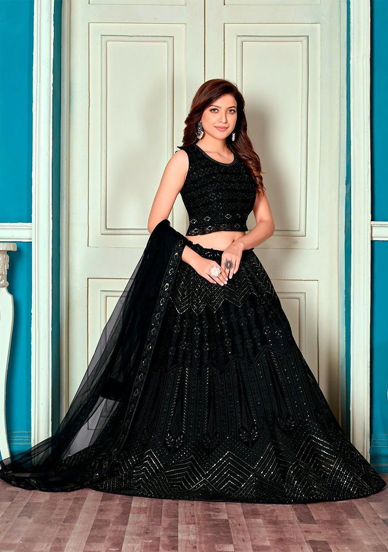 Green Embellished Blended Lehenga Choli - Indya