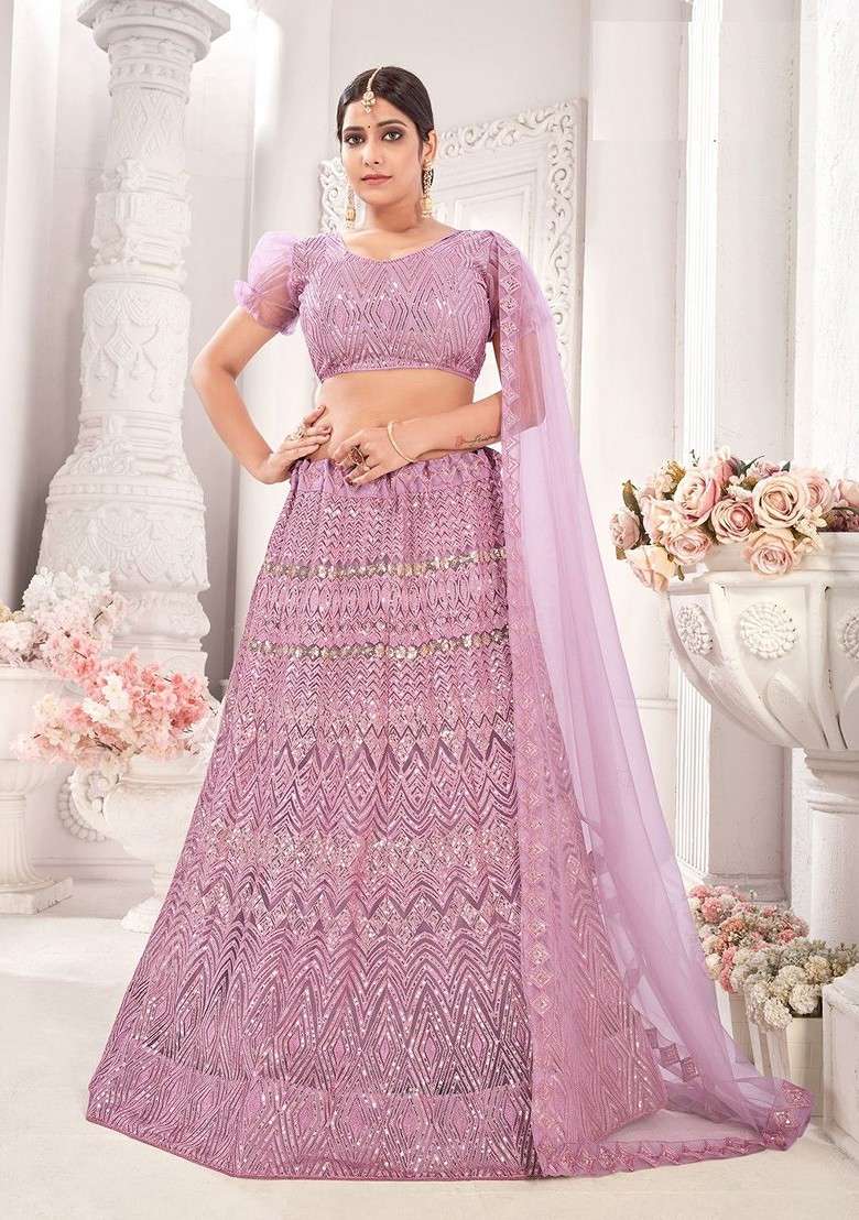 Lavender Emboridered Blended Lehenga Choli - Indya