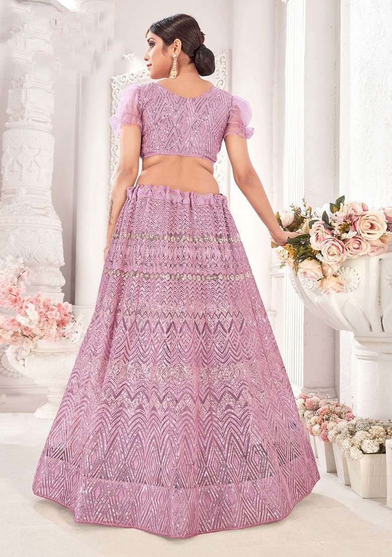 Lavender Emboridered Blended Lehenga Choli - Indya