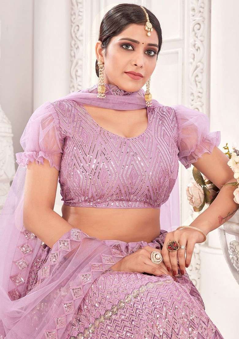 Lavender Emboridered Blended Lehenga Choli - Indya
