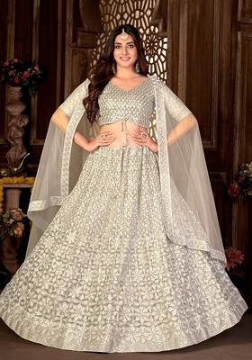 Cream Emboridered Blended Lehenga Choli