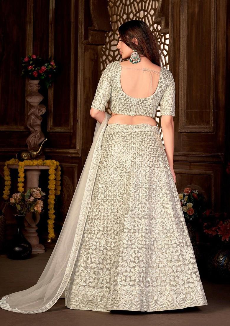 Cream Emboridered Blended Lehenga Choli - Indya