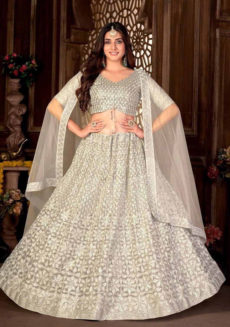Cream Emboridered Blended Lehenga Choli - Indya