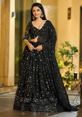 Black Emboridered Blended Lehenga Choli