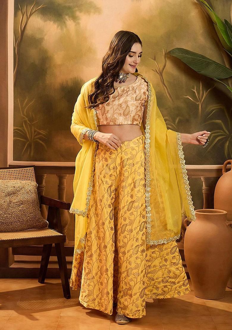 Yellow Woven Design Blended Lehenga Choli - Indya