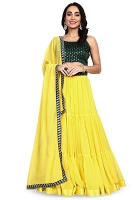 Yellow Embellished Blended Lehenga Choli