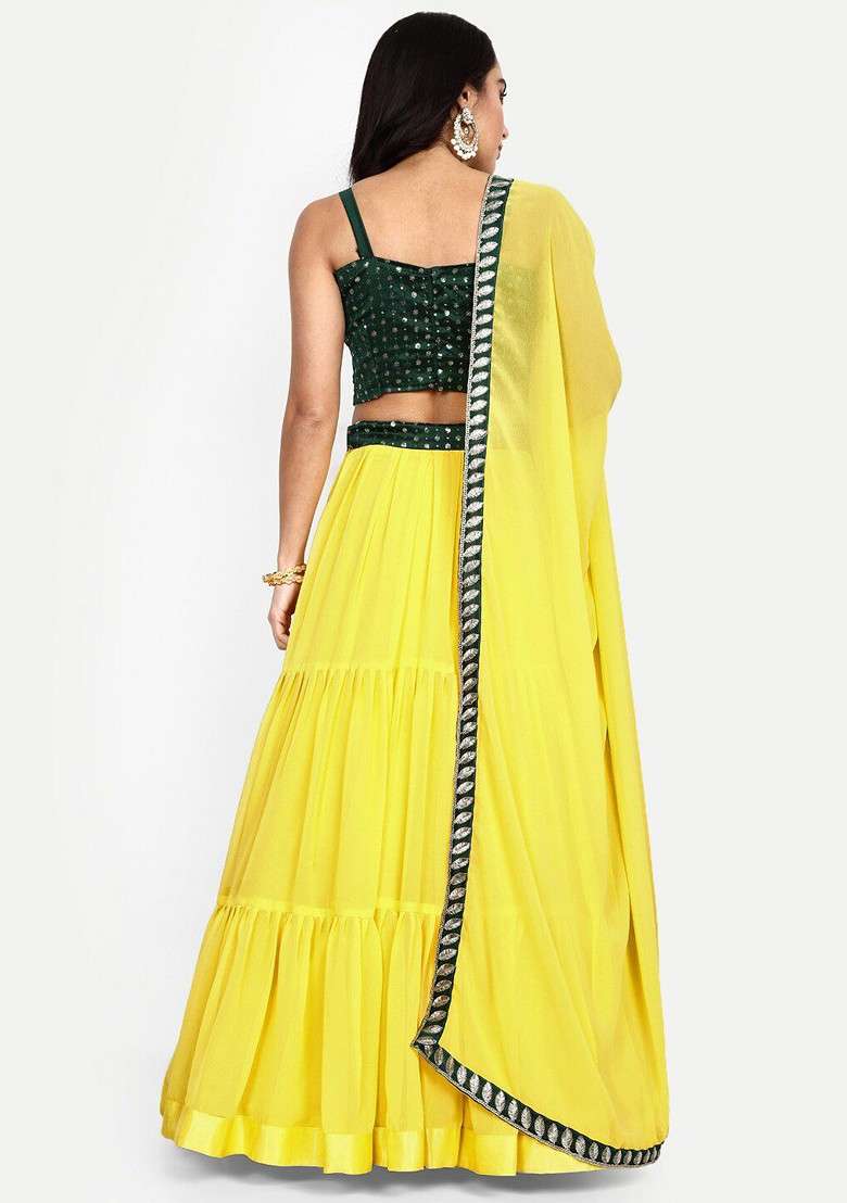 Yellow Embellished Blended Lehenga Choli - Indya