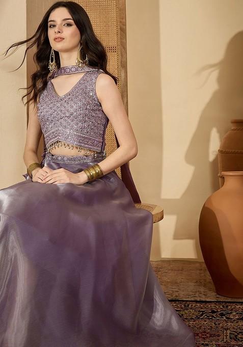Lavender Emboridered Blended Lehenga Choli — view on Indya