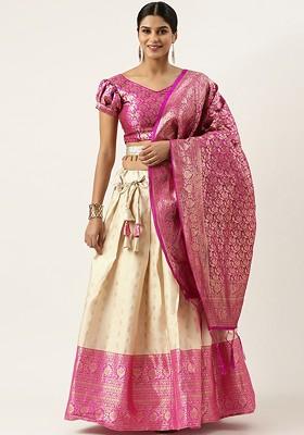 Cream Zari Work Blended Lehenga Choli