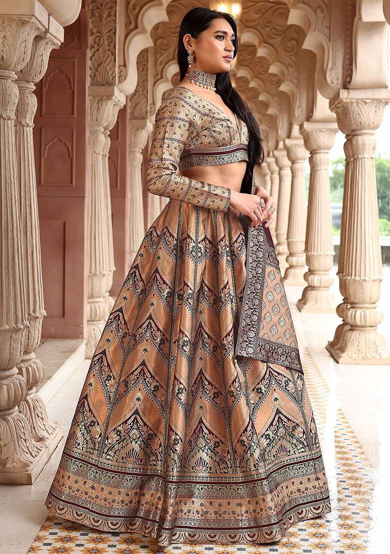 Gold Emboridered Blended Lehenga Choli - Indya