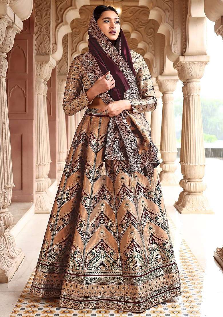 Gold Emboridered Blended Lehenga Choli - Indya