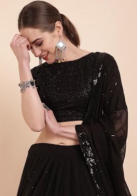 Black Embellished Blended Lehenga Choli