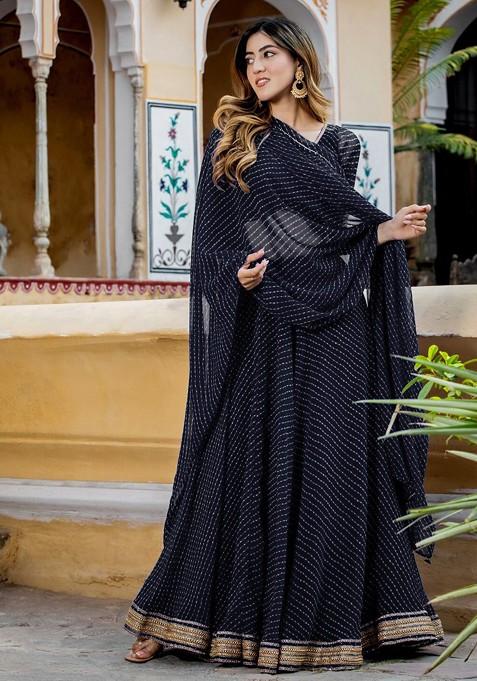Black Printed Blended Lehenga Choli — view on Indya