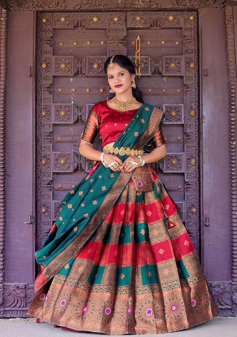 Maroon Woven Design Blended Lehenga Choli - Indya