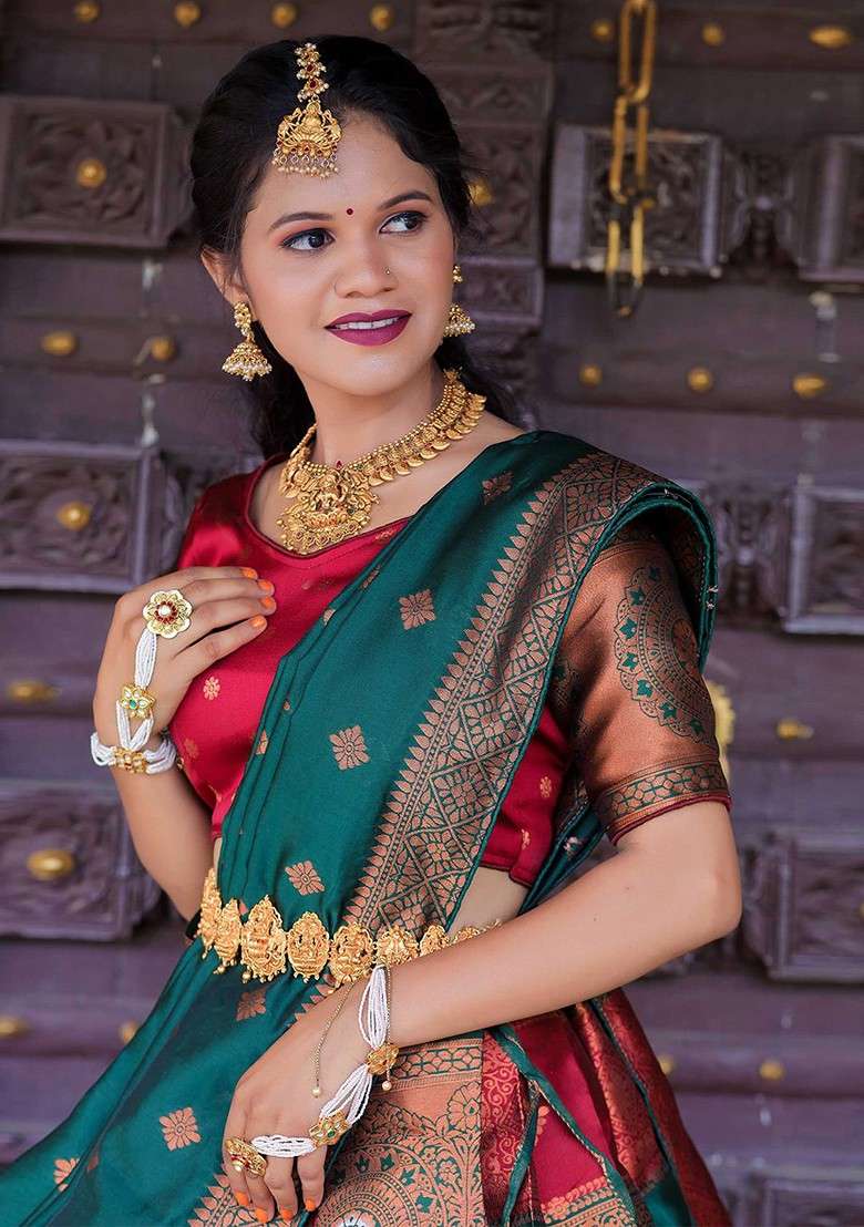 Maroon Woven Design Blended Lehenga Choli - Indya