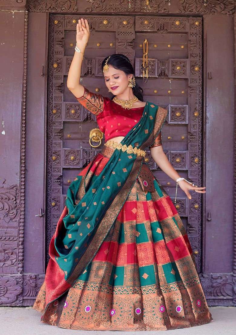 Maroon Woven Design Blended Lehenga Choli - Indya