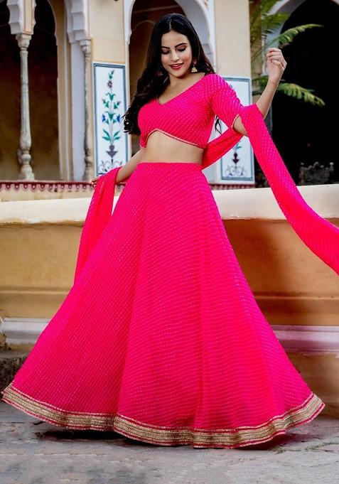 Pink Printed Blended Lehenga Choli — view on Indya