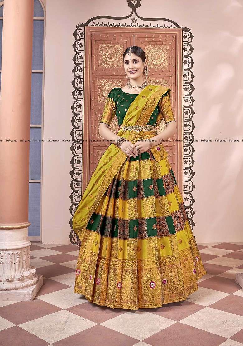 Yellow Emboridered Blended Lehenga Choli - Indya