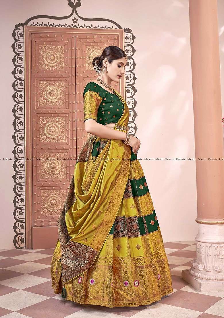 Yellow Emboridered Blended Lehenga Choli - Indya