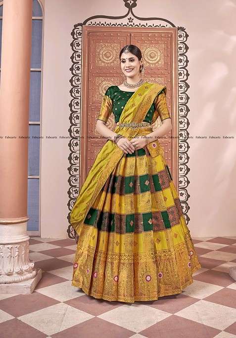 Yellow Emboridered Blended Lehenga Choli