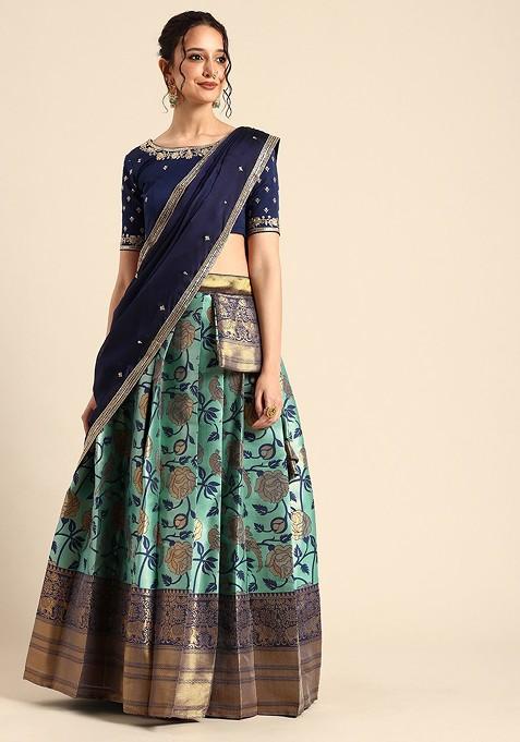 Sea Green Emboridered Blended Lehenga Choli — view on Indya