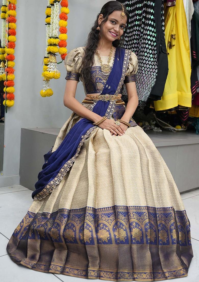 Navy Blue Sequinned Blended Lehenga Choli - Indya