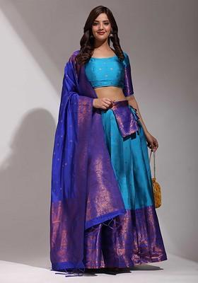 Blue Woven Design Blended Lehenga Choli