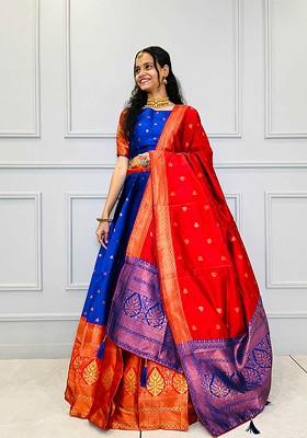 Blue Woven Design Blended Lehenga Choli
