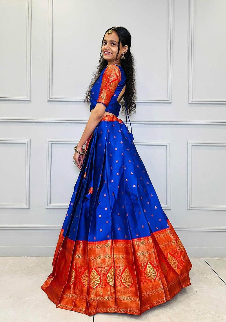 Blue Woven Design Blended Lehenga Choli - Indya