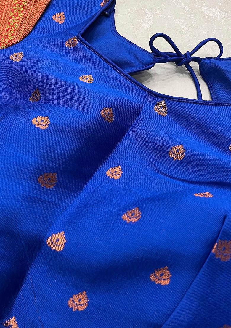 Blue Woven Design Blended Lehenga Choli - Indya