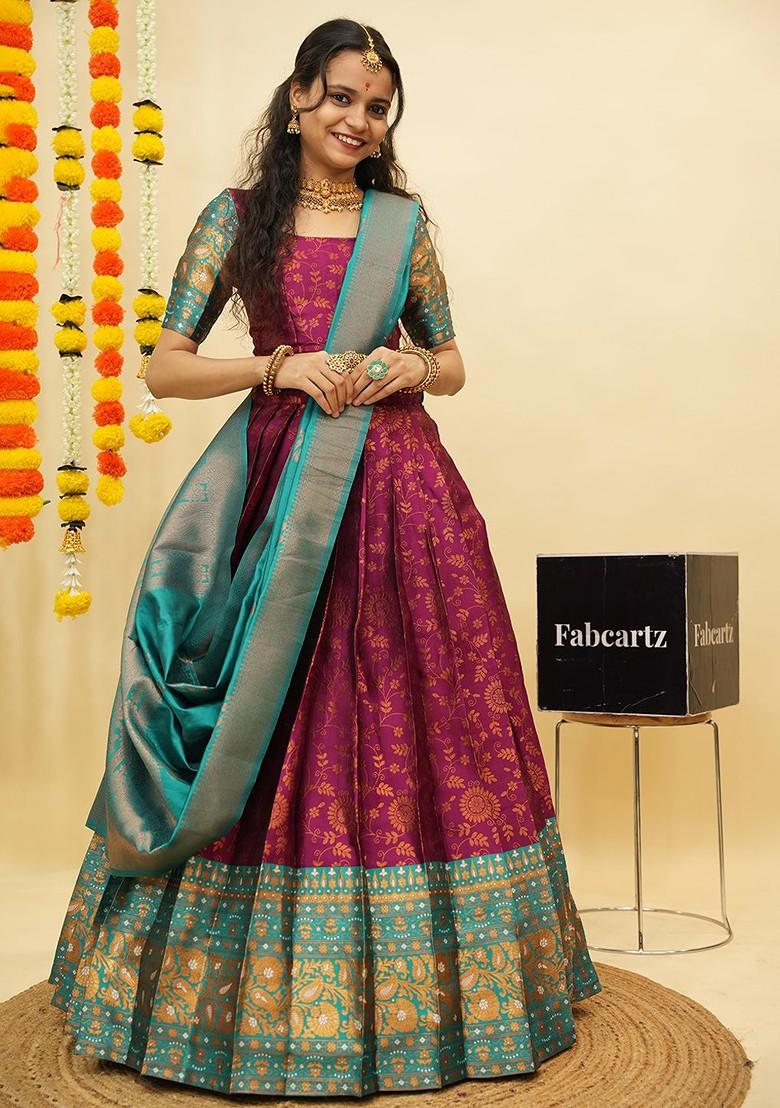 Purple Zari Work Blended Lehenga Choli - Indya