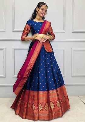 Navy Blue Zari Work Blended Lehenga Choli